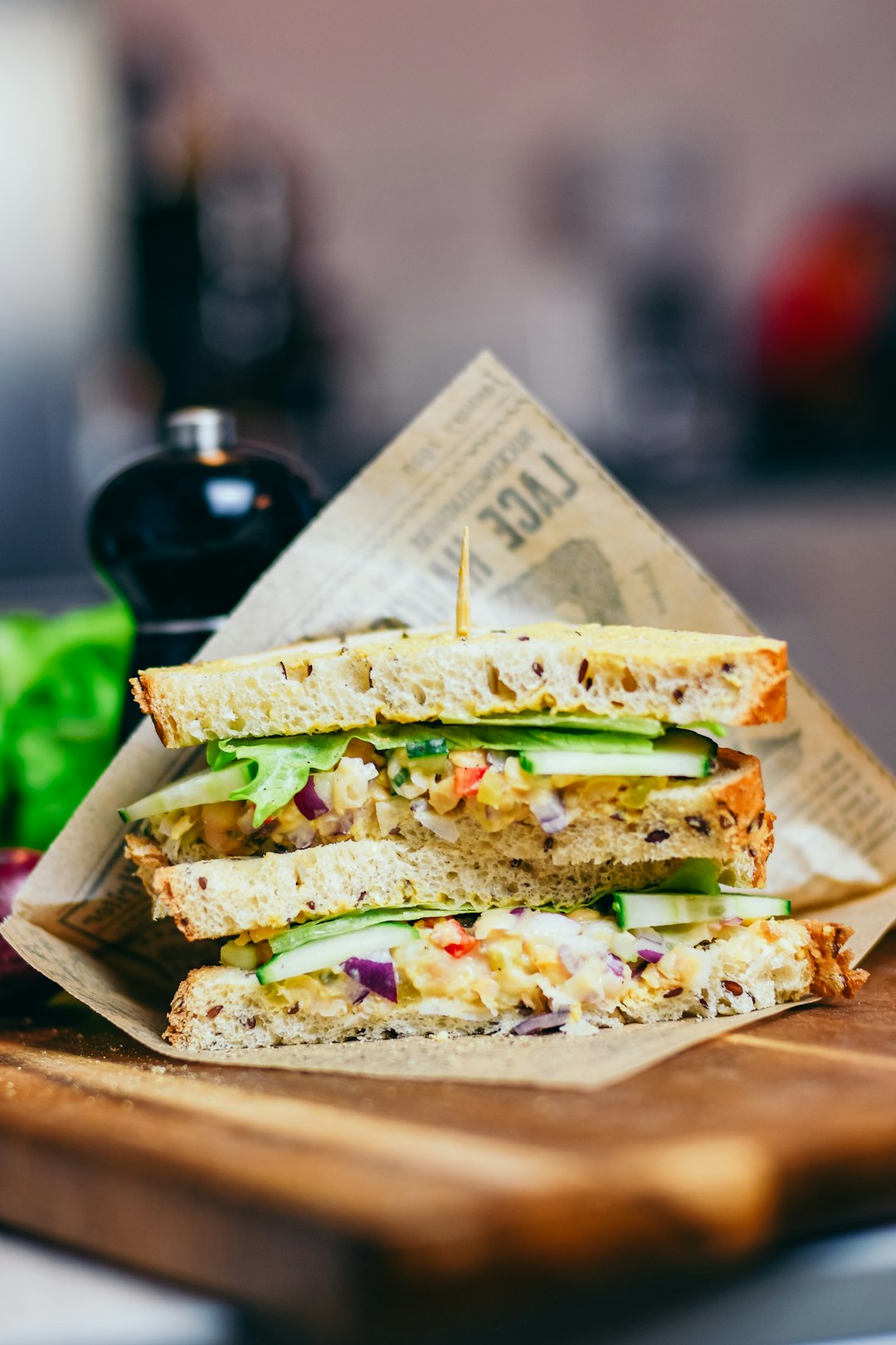 Fresh cucumber and vegetable sandwich, untoasted